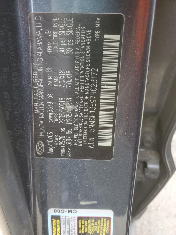 2007 Hyundai Santa Fe VIN 5NMSH13E97H023172 Copart auction photo, all over / minor dent/scratches damage thumbnail 15