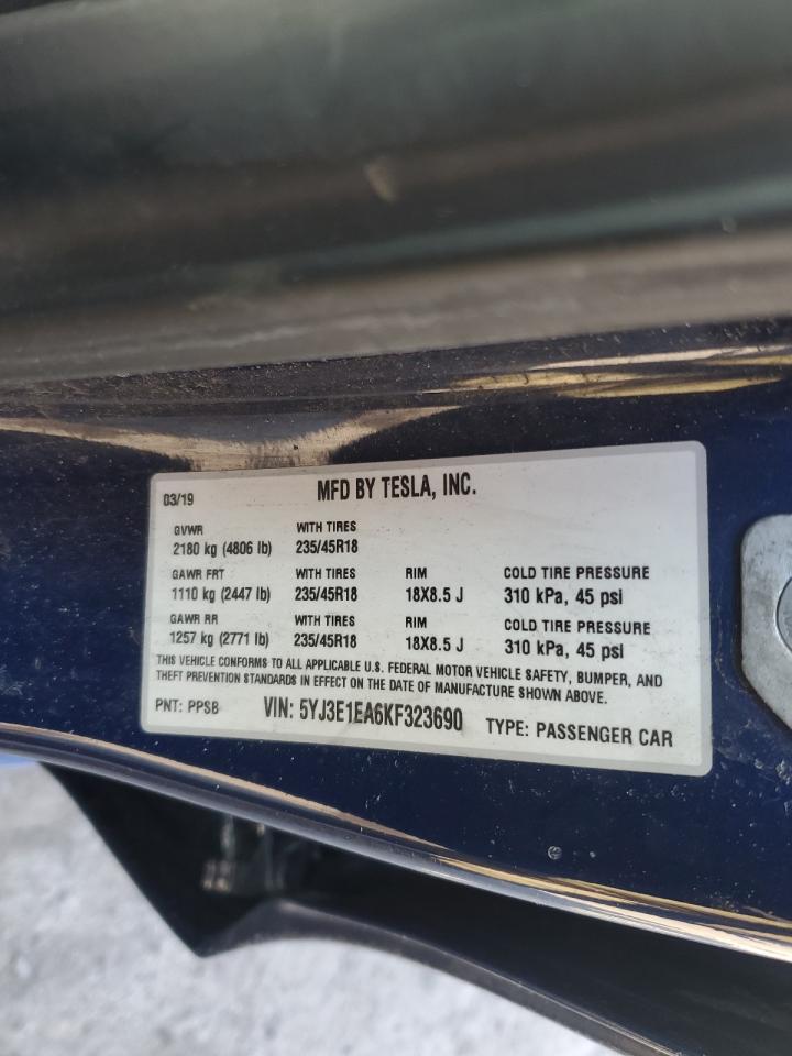 2019 Tesla Model 3 VIN 5YJ3E1EA6KF323690 Copart auction photo, front end damage thumbnail 14
