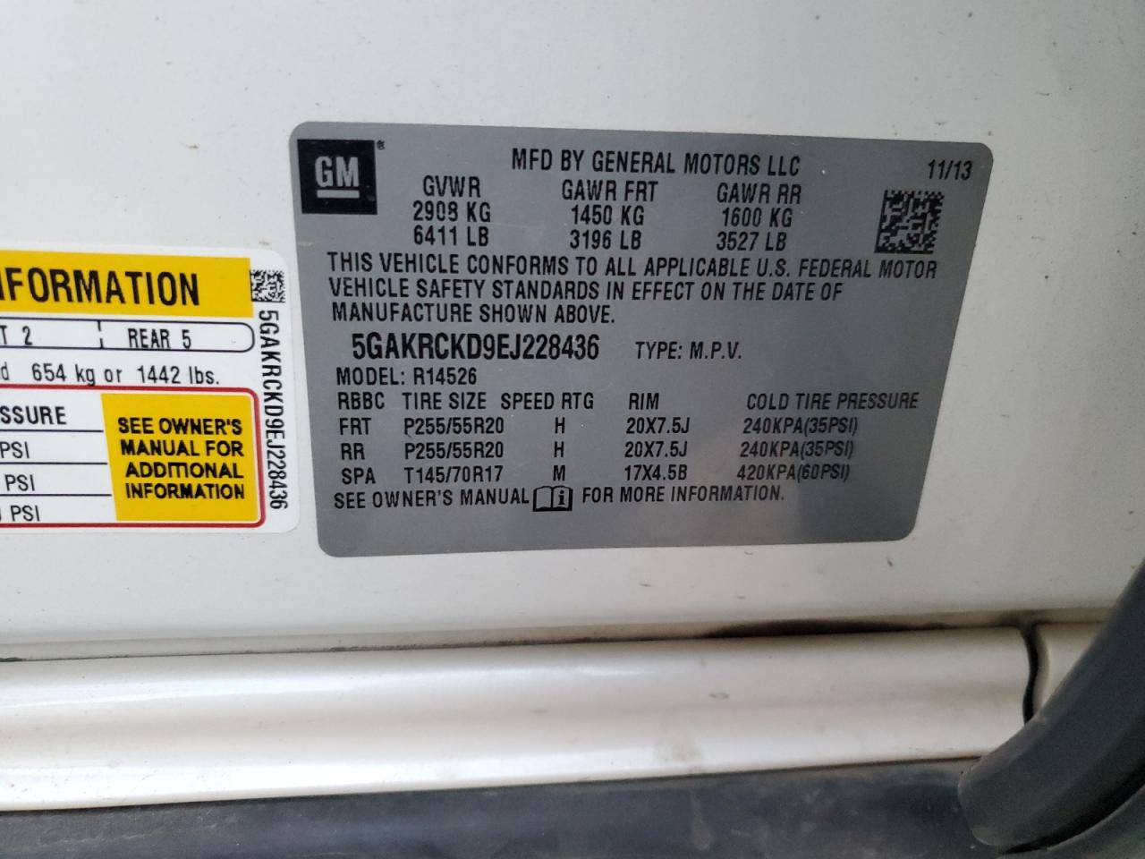 2014 Buick Enclave VIN 5GAKRCKD9EJ228436 Copart auction photo, front end damage thumbnail 12