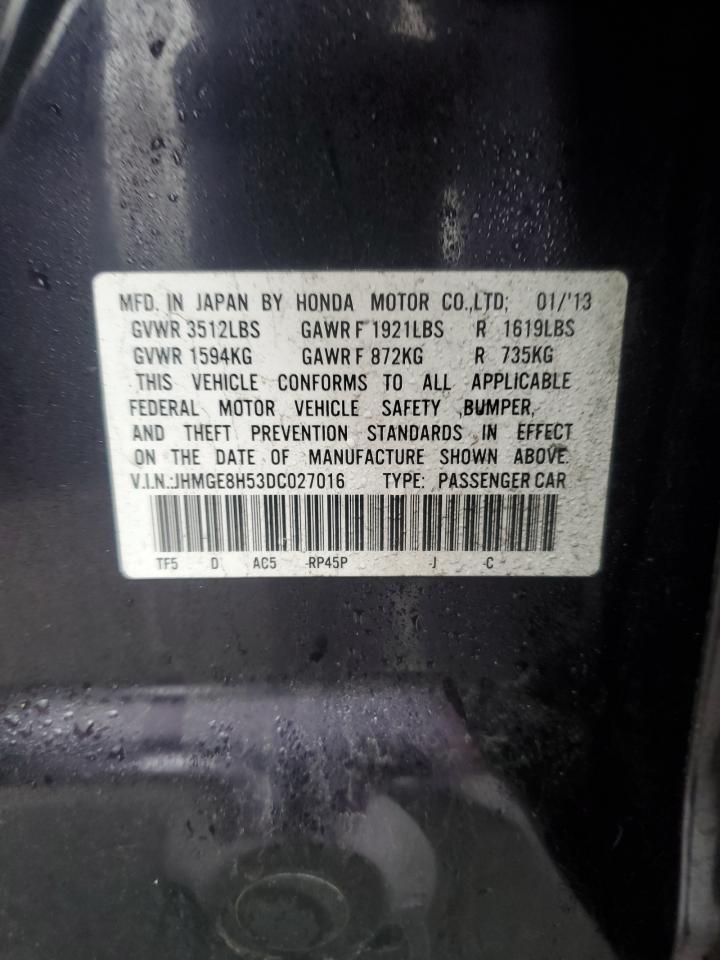 2013 Honda Fit VIN JHMGE8H53DC027016 Copart auction photo, front end / rear end damage thumbnail 12
