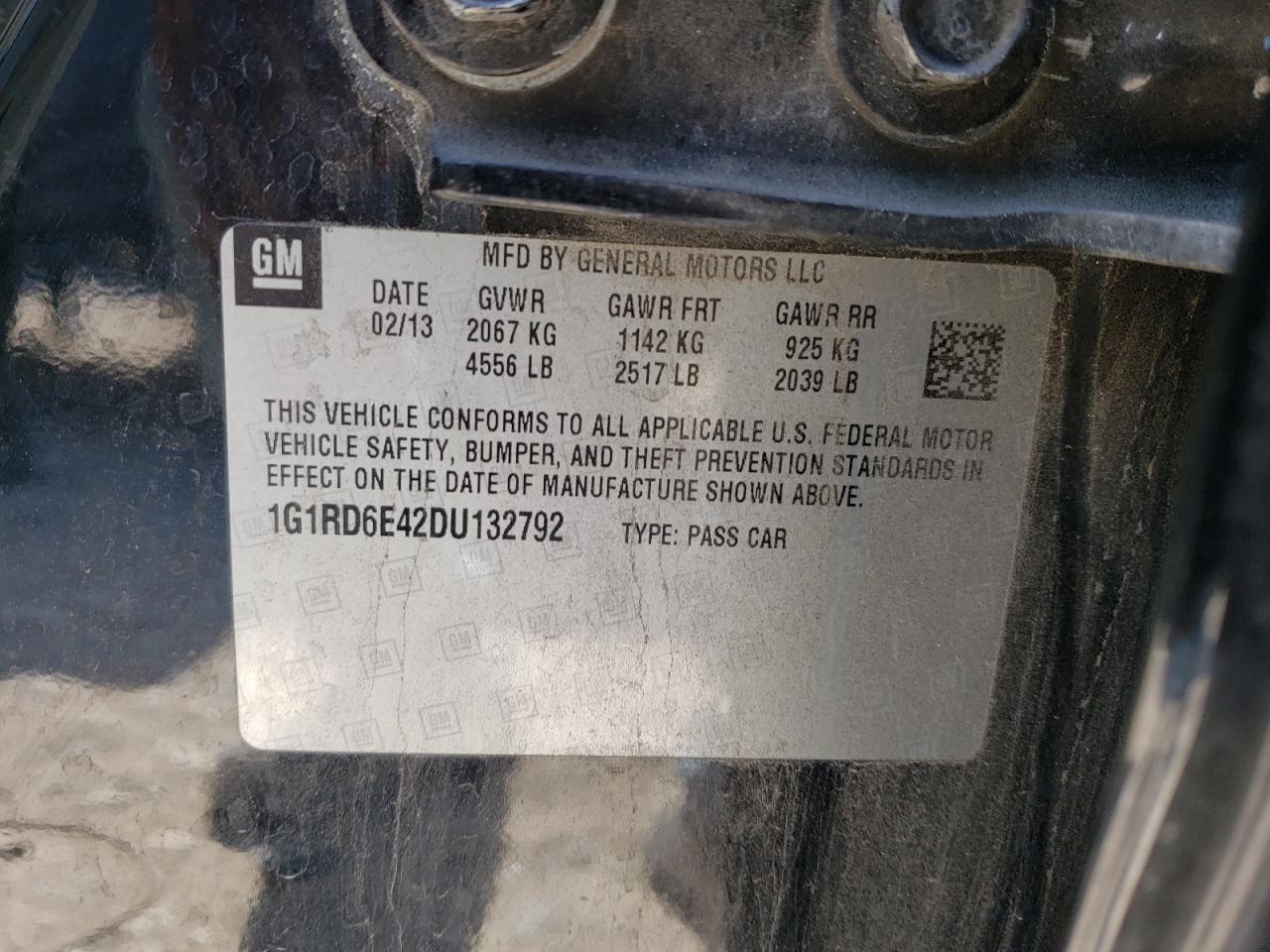 2013 Chevrolet Volt VIN 1G1RD6E42DU132792 Copart auction photo, rear end / front end damage thumbnail 12