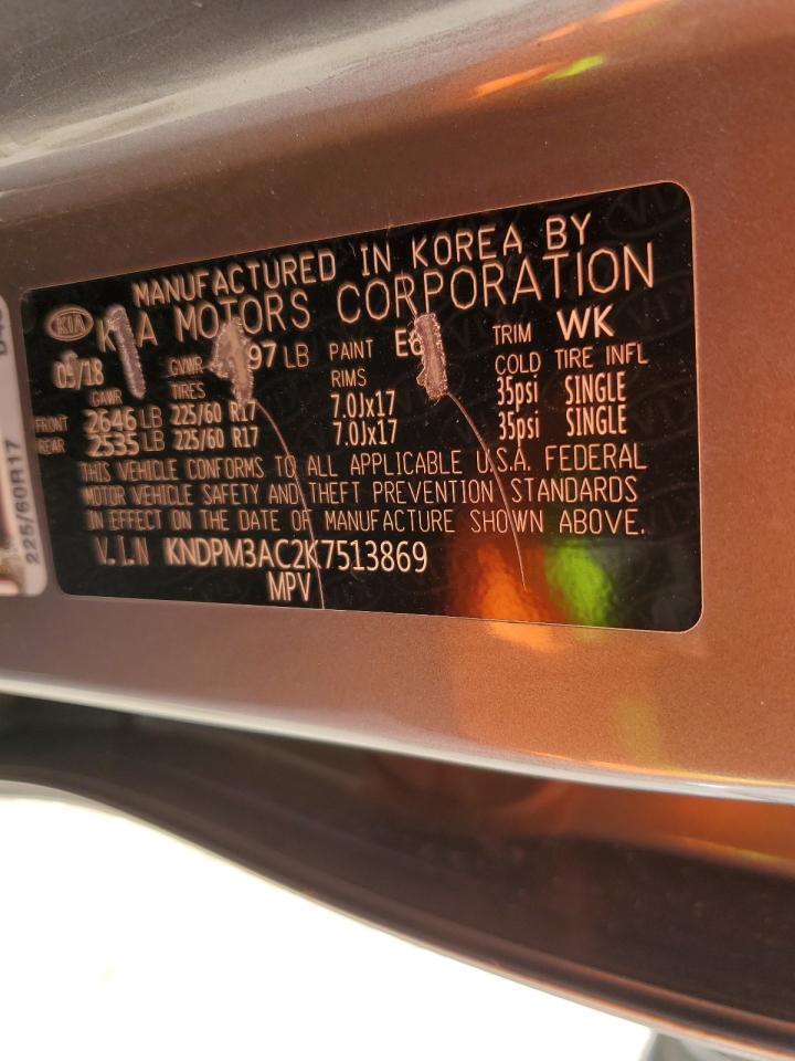 2019 KIA Sportage VIN KNDPM3AC2K7513869 Copart auction photo, rear end damage thumbnail 13