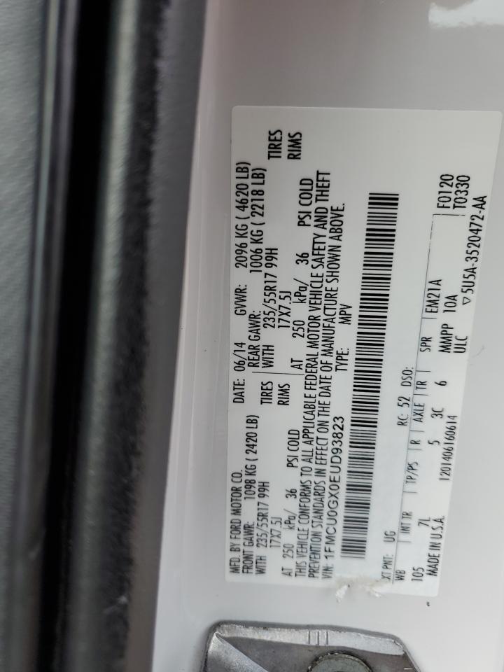 2014 Ford Escape VIN 1FMCU0GX0EUD93823 Copart auction photo, rear end damage thumbnail 15