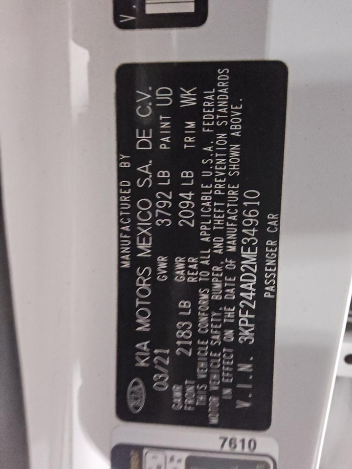 2021 KIA Forte VIN 3KPF24AD2ME349610 Copart auction photo, front end damage thumbnail 13