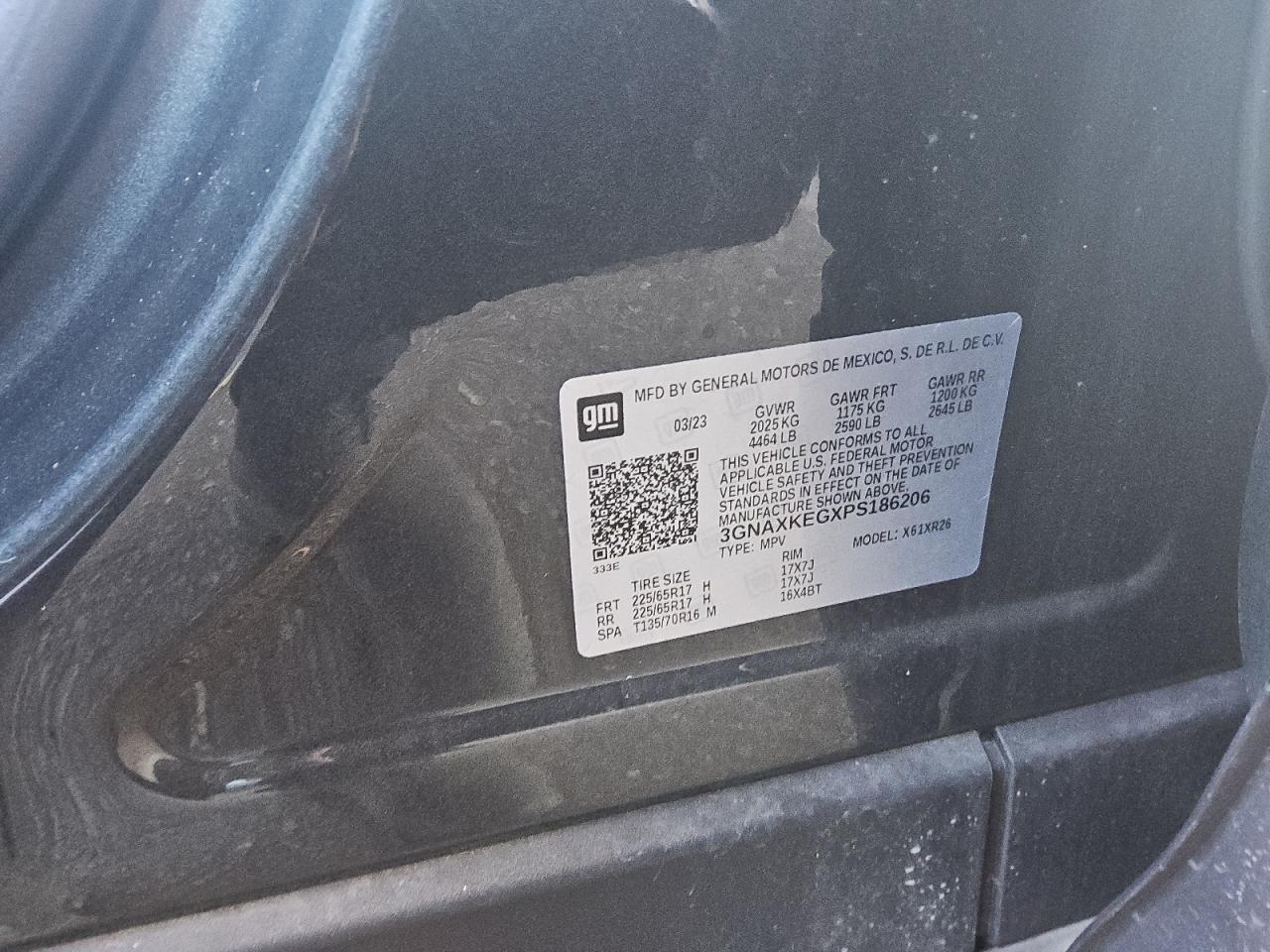 2023 Chevrolet Equinox VIN 3GNAXKEGXPS186206 Copart auction photo, front end damage thumbnail 14