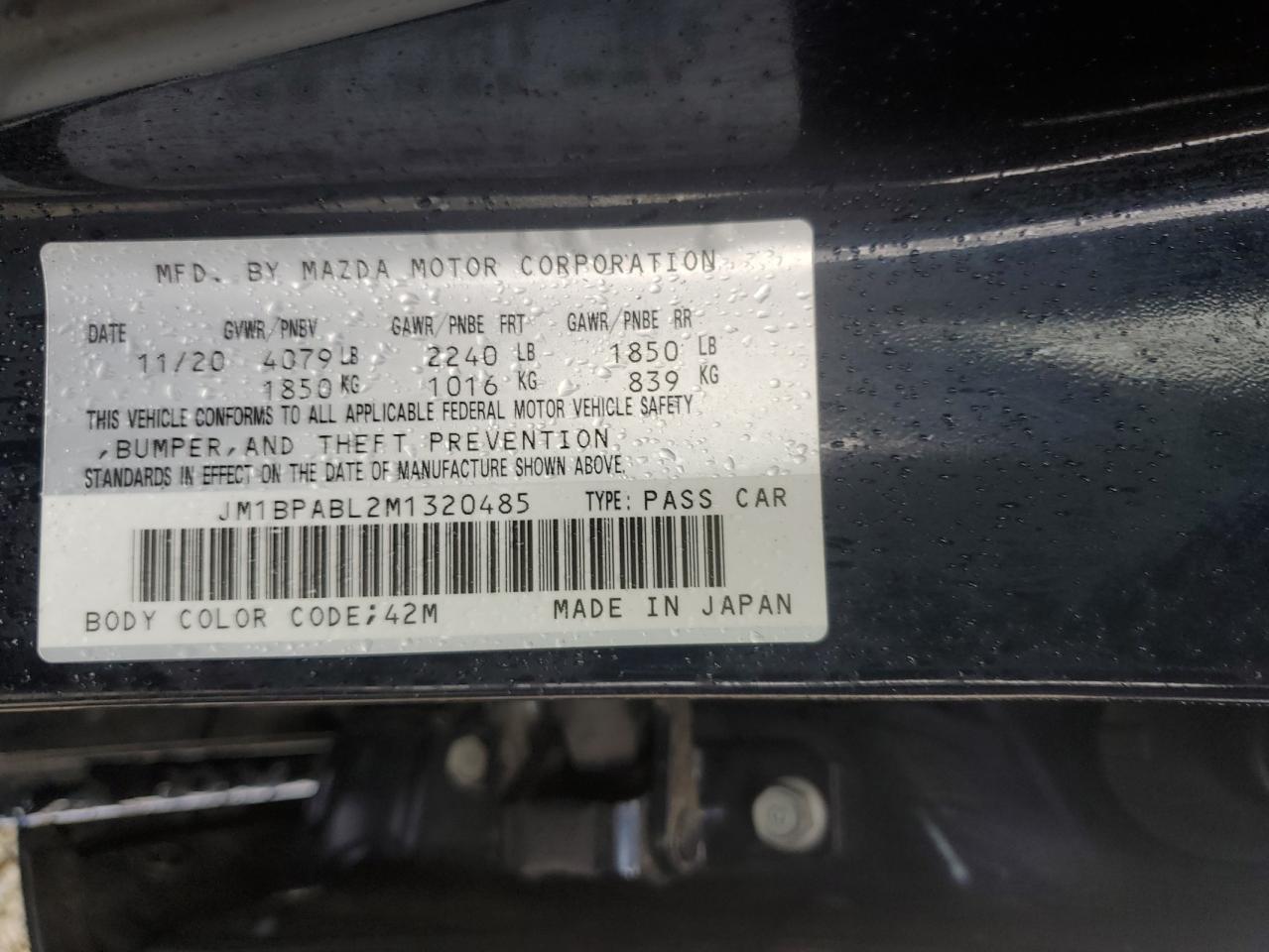 2021 Mazda 3 VIN JM1BPABL2M1320485 Copart auction photo, rear end damage thumbnail 13