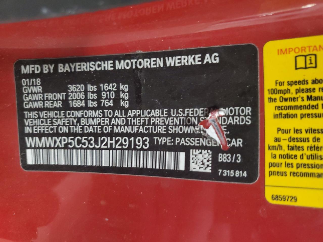 2018 MINI Cooper VIN WMWXP5C53J2H29193 Copart auction photo, side damage thumbnail 14