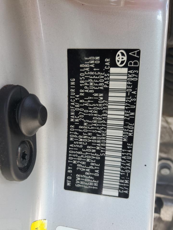 2015 Toyota Corolla VIN 5YFBURHE7FP183137 Copart auction photo, front end / minor dent/scratches damage thumbnail 12