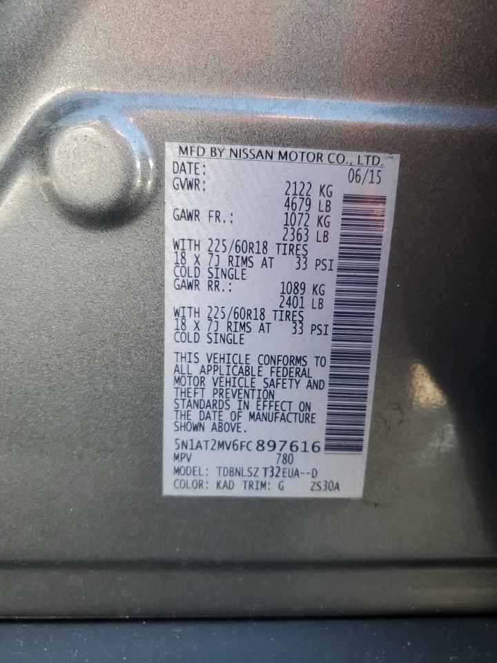 2015 Nissan Rogue VIN 5N1AT2MV6FC897616 Copart auction photo, front end damage thumbnail 15