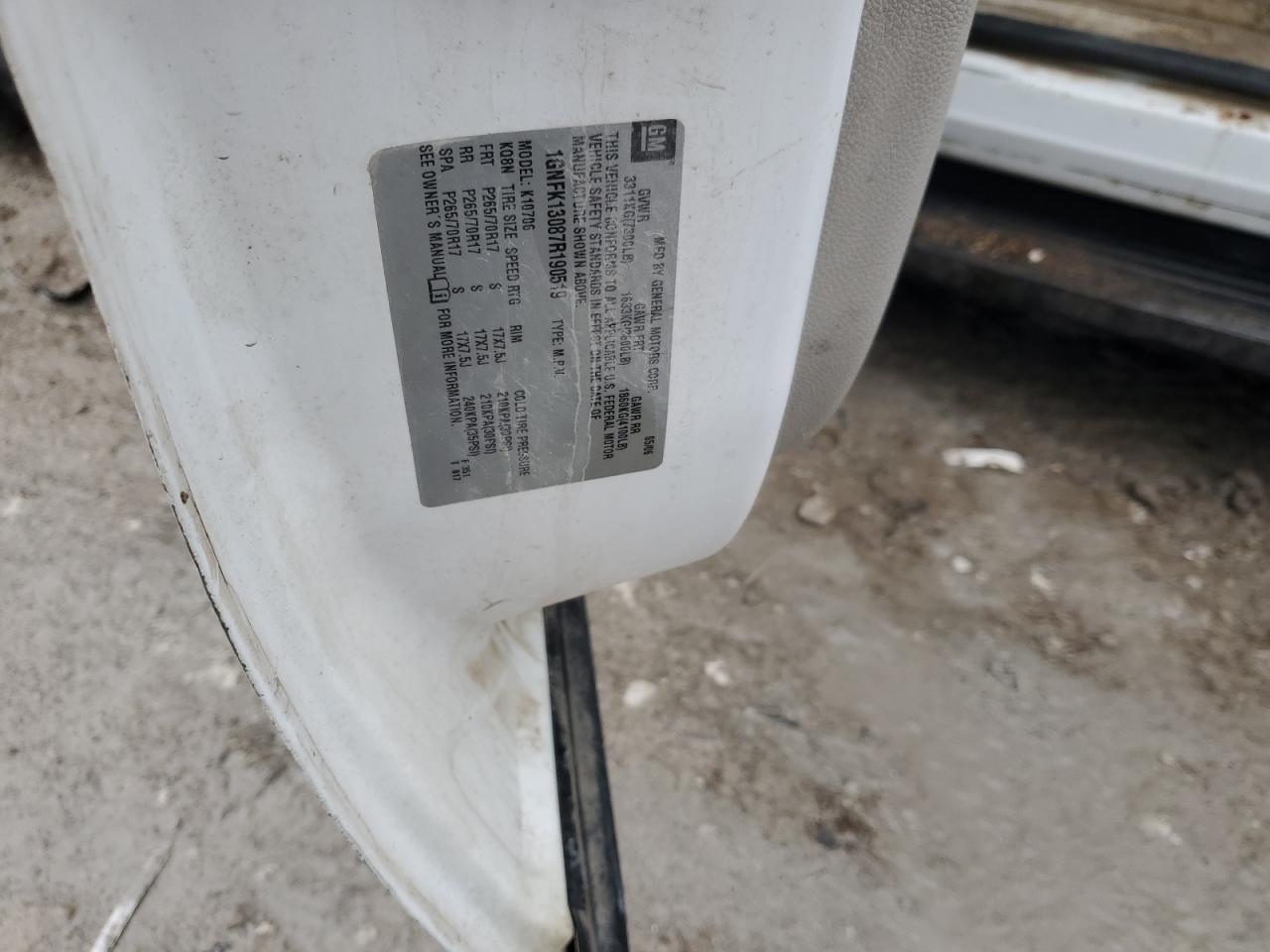2007 Chevrolet Tahoe VIN 1GNFK13087R190519 Copart auction photo, front end / rear end damage thumbnail 13