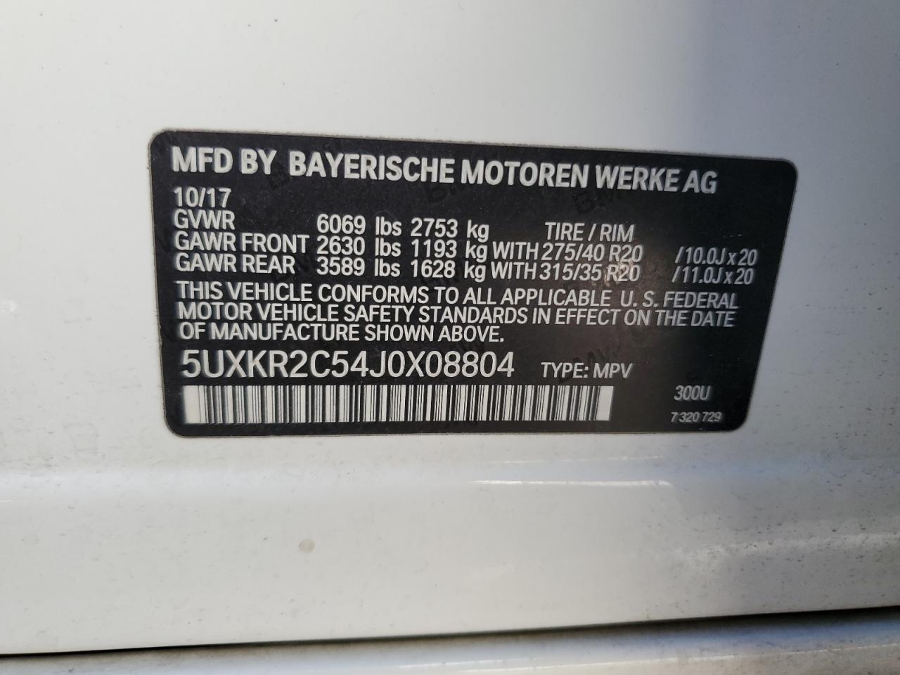 2018 BMW X5 VIN 5UXKR2C54J0X08804 Copart auction photo, front end / rear end damage thumbnail 13