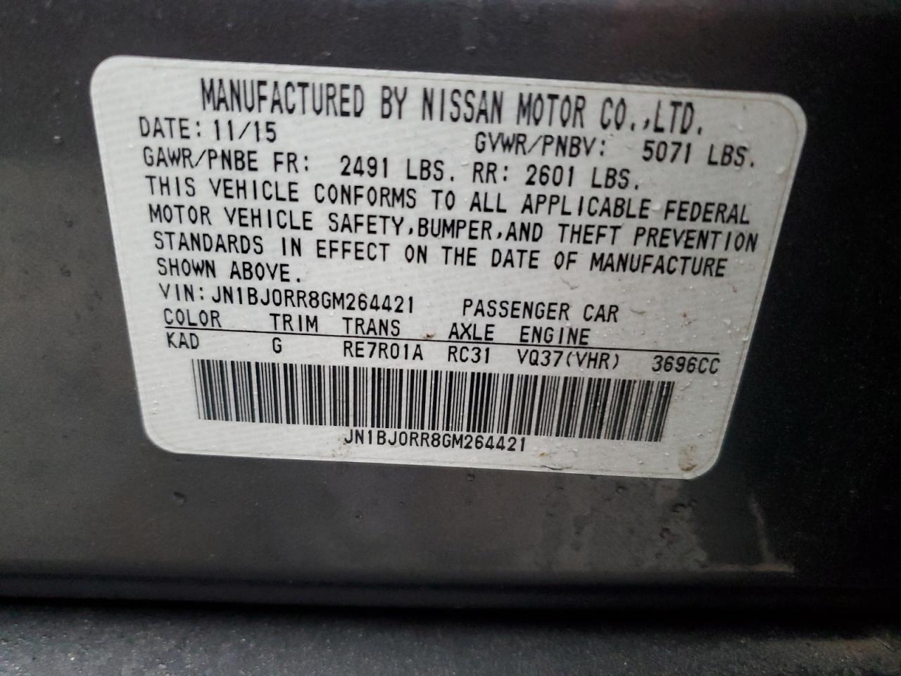 2016 Infiniti QX50 VIN JN1BJ0RR8GM264421 Copart auction photo, rear end damage thumbnail 13