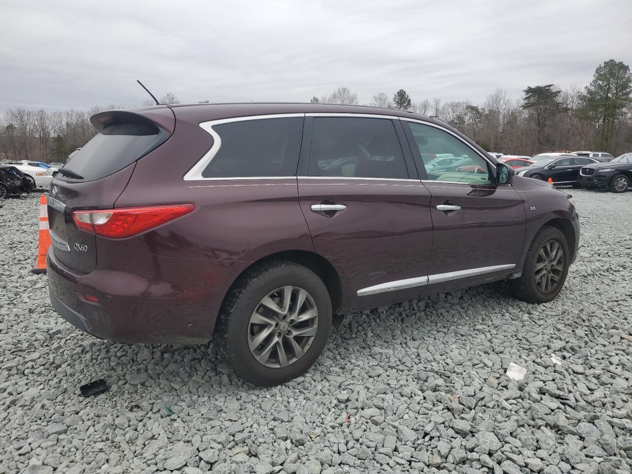 2014 Infiniti QX60 VIN 5N1AL0MN4EC502481 Copart auction photo, front end / side damage thumbnail 3