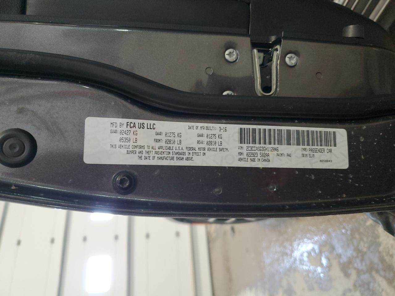 2016 Chrysler 300 VIN 2C3CCASG3GH112046 Copart auction photo, front end damage thumbnail 12
