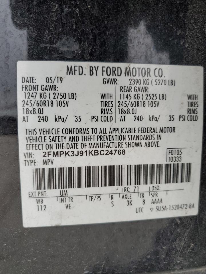 2019 Ford Edge VIN 2FMPK3J91KBC24768 Copart auction photo, vandalism / minor dent/scratches damage thumbnail 13