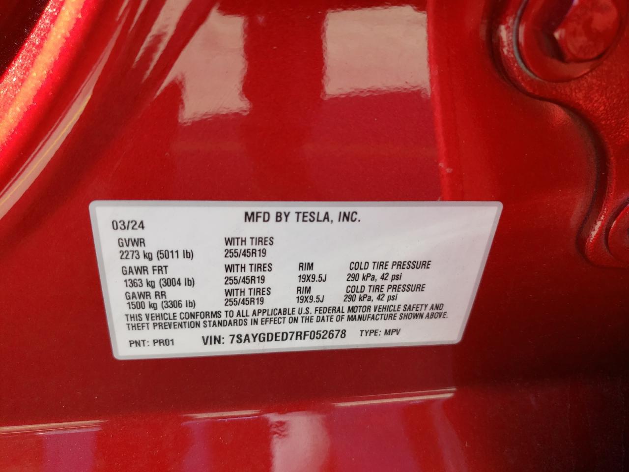 2024 Tesla Model Y VIN 7SAYGDED7RF052678 Copart auction photo, front end damage thumbnail 13