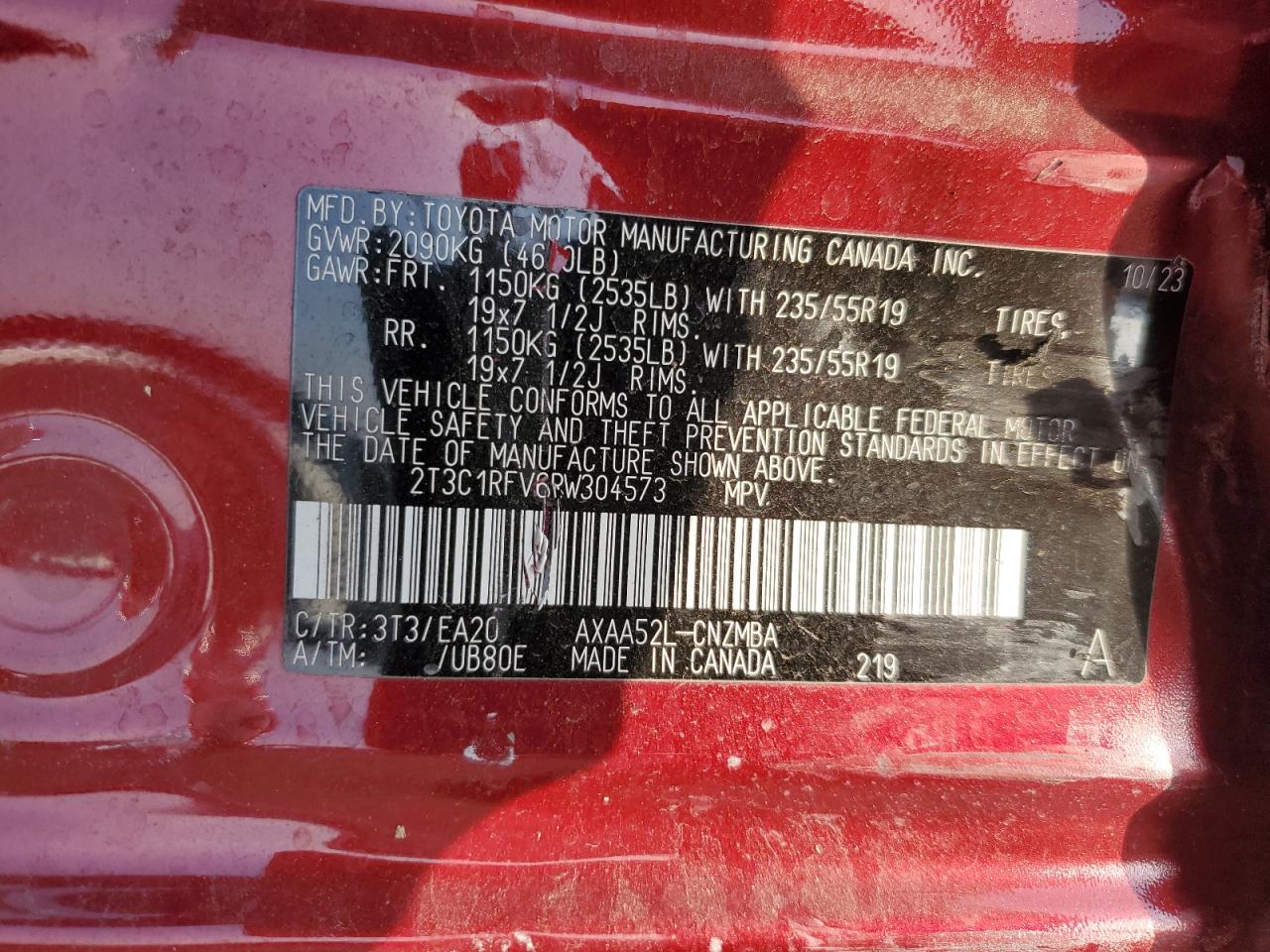 2024 Toyota RAV 4 VIN 2T3C1RFV6RW304573 Copart auction photo, side damage thumbnail 15