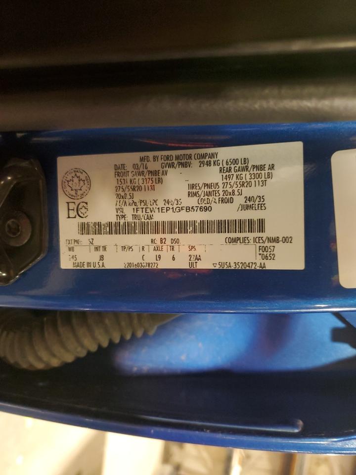 2016 Ford F-150 VIN 1FTEW1EP1GFB57690 Copart auction photo, front end / undercarriage damage thumbnail 14