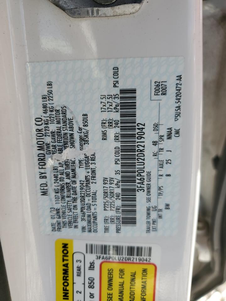 2013 Ford Fusion VIN 3FA6P0LU2DR219042 Copart auction photo, side damage thumbnail 12