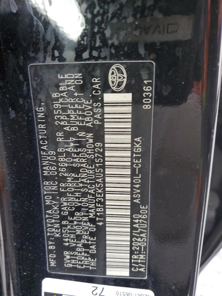 2010 Toyota Camry VIN 4T1BF3EK5AU515729 Copart auction photo, side damage thumbnail 12