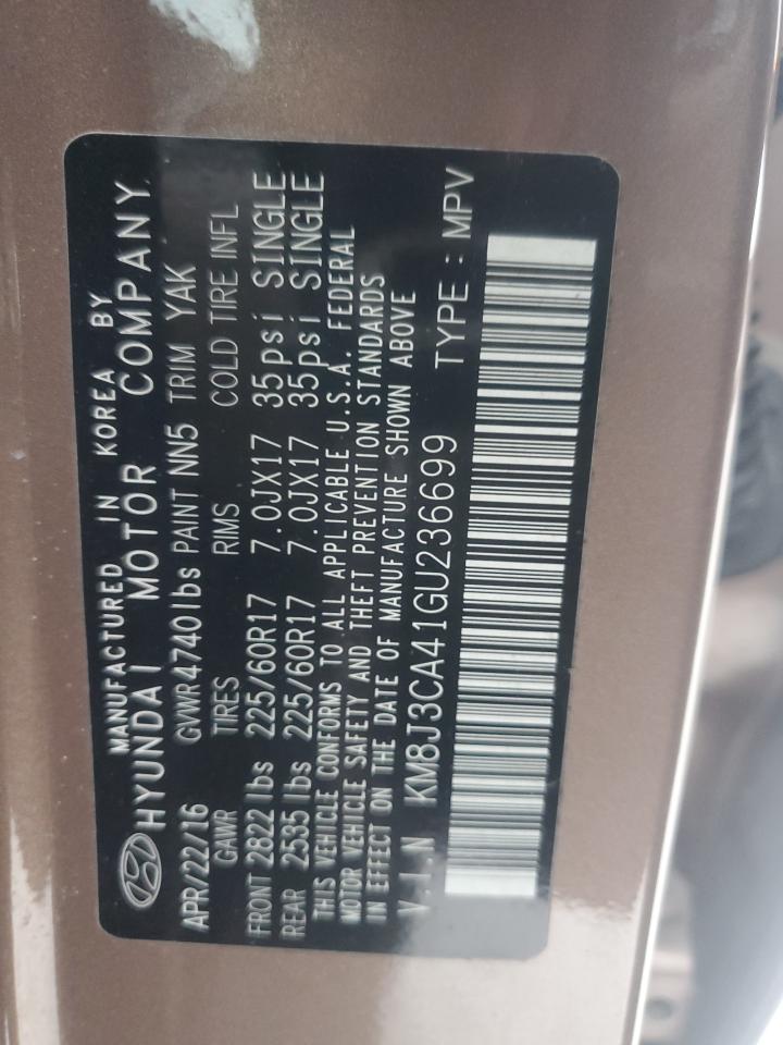 2016 Hyundai Tucson VIN KM8J3CA41GU236699 Copart auction photo, front end damage thumbnail 13