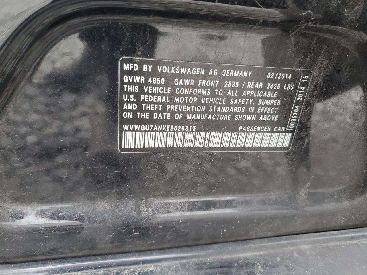 2014 Volkswagen Passat CC VIN WVWGU7ANXEE526815 Copart auction photo, undercarriage damage thumbnail 12