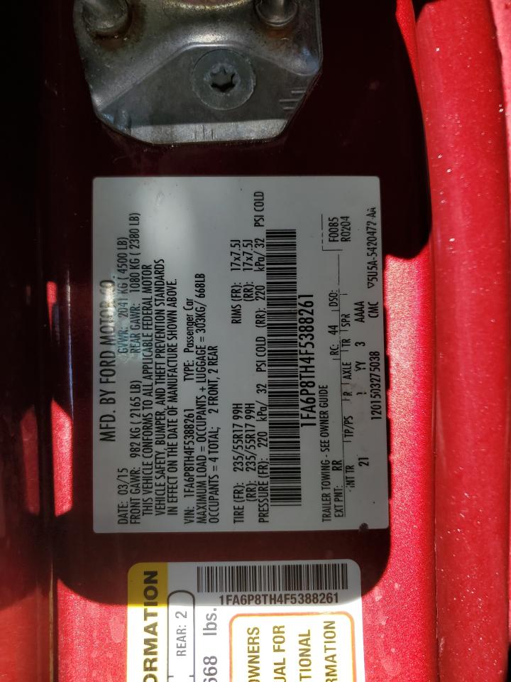 2015 Ford Mustang VIN 1FA6P8TH4F5388261 Copart auction photo, side damage thumbnail 12