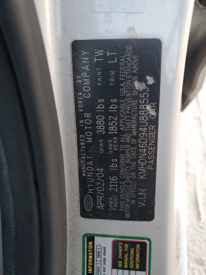 2004 Hyundai Elantra VIN KMHDN46D94U888553 Copart auction photo, normal wear / minor dent/scratches damage thumbnail 12
