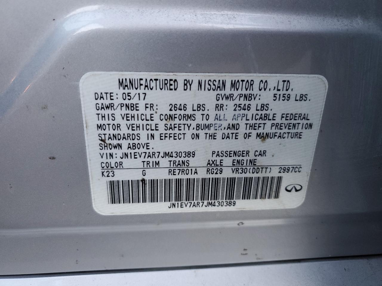 2018 Infiniti Q50 VIN JN1EV7AR7JM430389 Copart auction photo, front end damage thumbnail 12