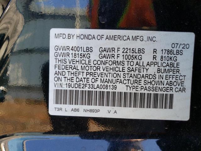2020 Acura ILX VIN 19UDE2F33LA008139 Copart auction photo, side damage thumbnail 12