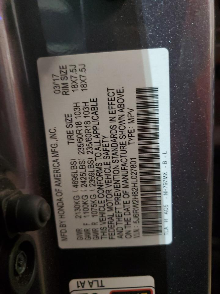 2017 Honda CR-V VIN 5J6RW2H82HL027801 Copart auction photo, front end / side damage thumbnail 16