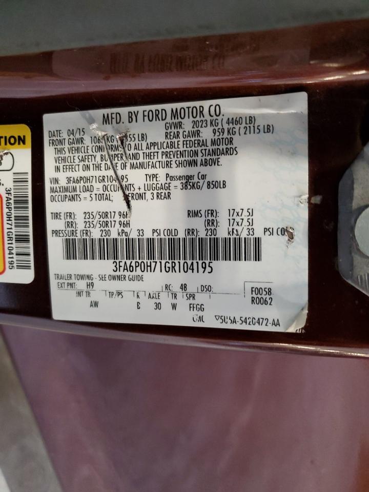 2016 Ford Fusion VIN 3FA6P0H71GR104195 Copart auction photo, front end damage thumbnail 14