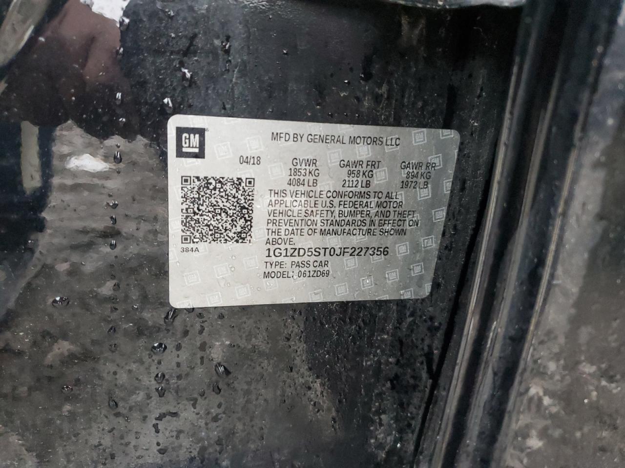 2018 Chevrolet Malibu VIN 1G1ZD5ST0JF227356 Copart auction photo, front end damage thumbnail 14