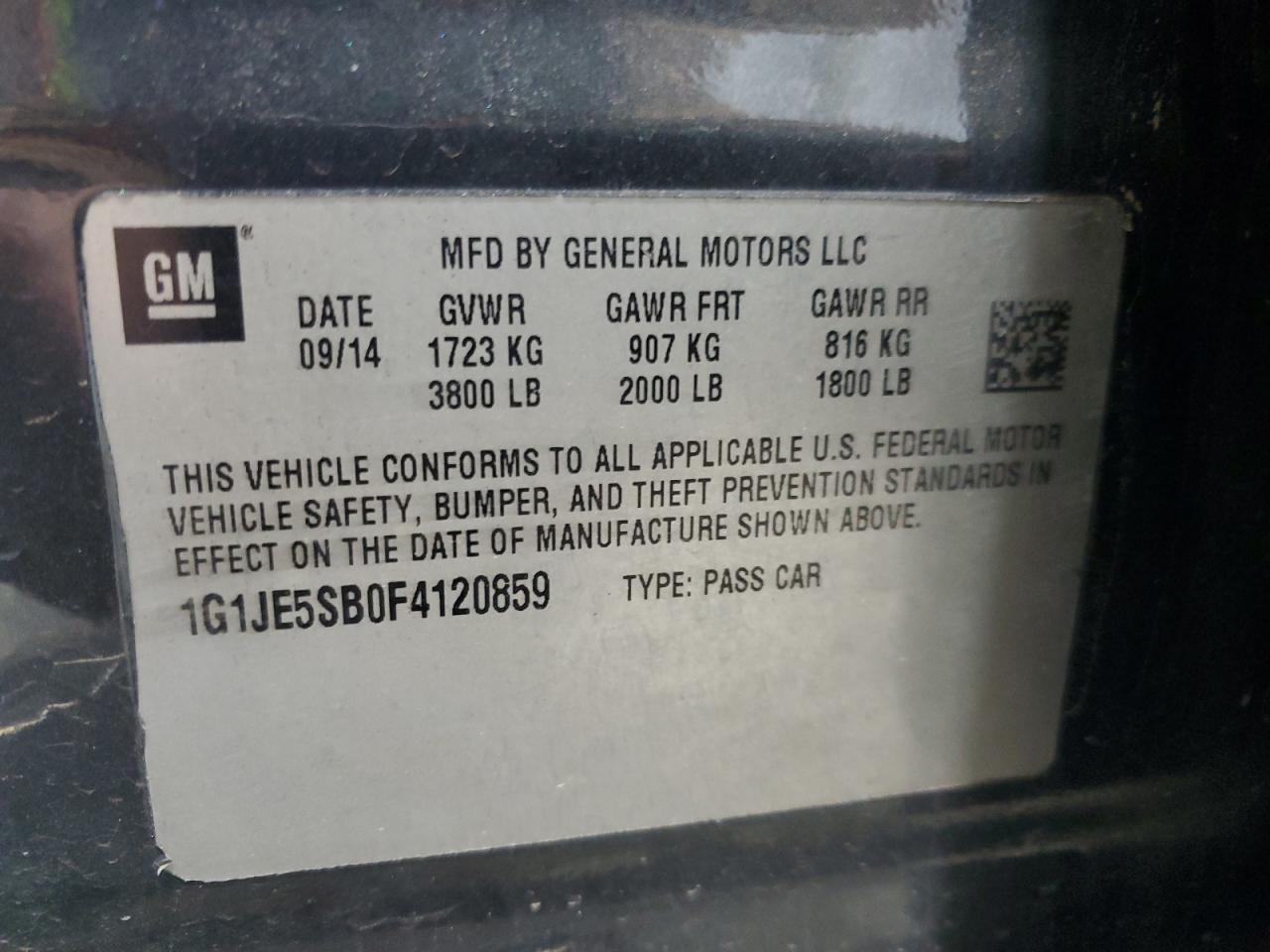 2015 Chevrolet Sonic VIN 1G1JE5SB0F4120859 Copart auction photo, front end damage thumbnail 13