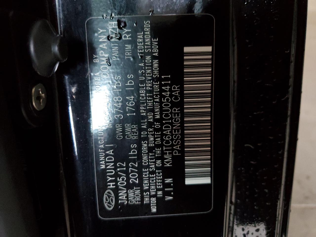 2012 Hyundai Veloster VIN KMHTC6AD1CU054411 Copart auction photo, front end damage thumbnail 12