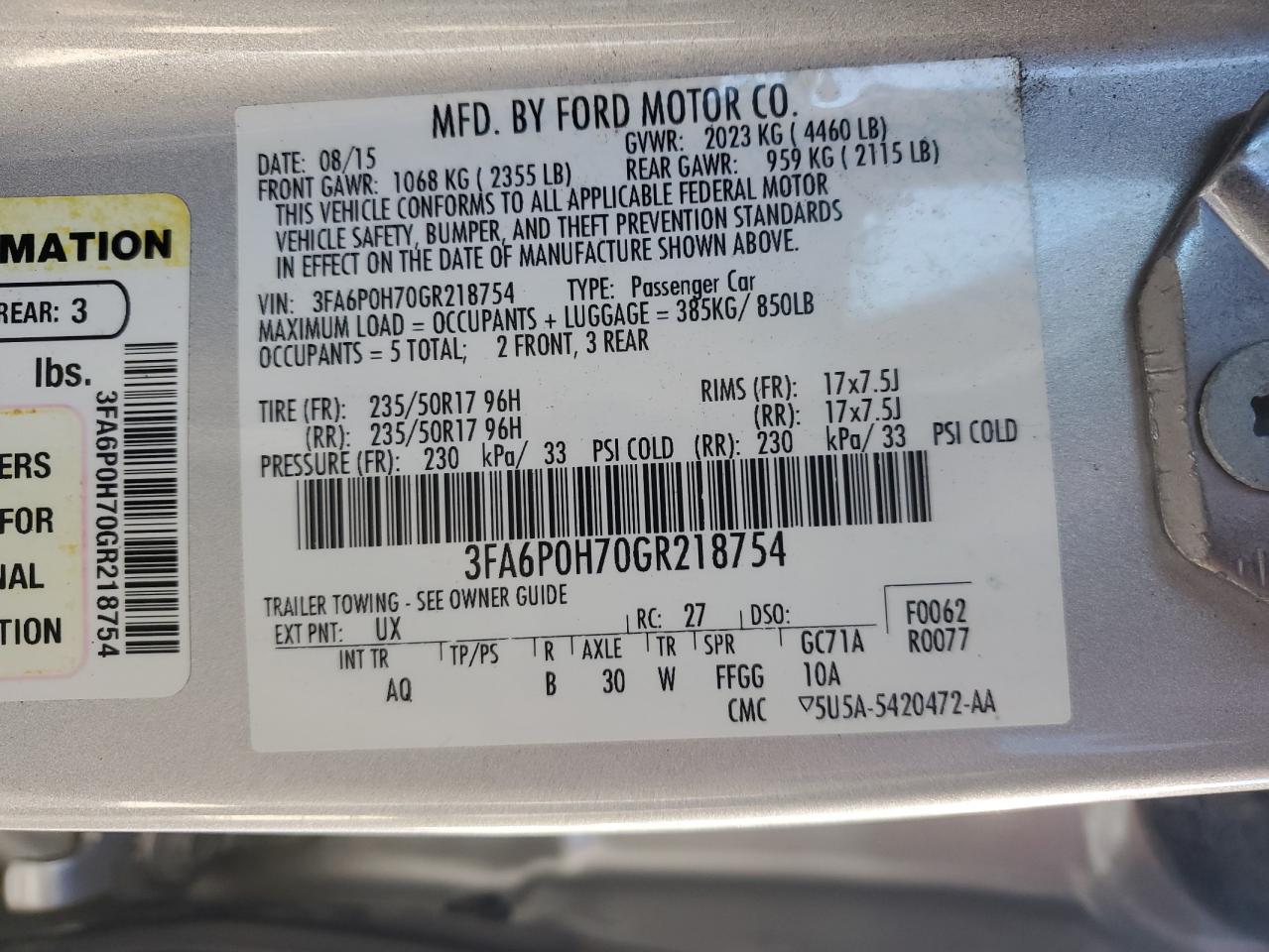 2016 Ford Fusion VIN 3FA6P0H70GR218754 Copart auction photo, front end damage thumbnail 12