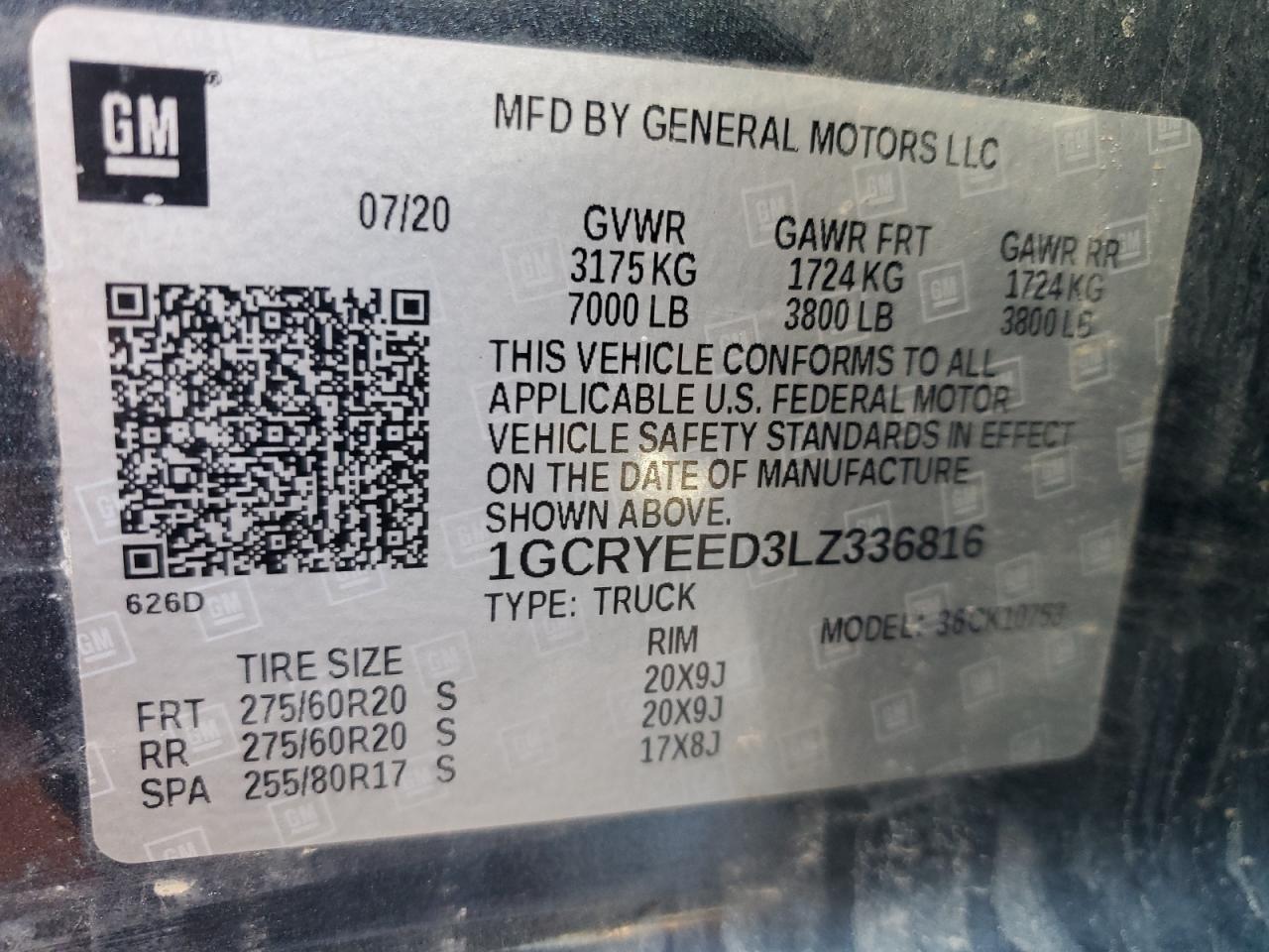 2020 Chevrolet Silverado VIN 1GCRYEED3LZ336816 Copart auction photo, front end damage thumbnail 13