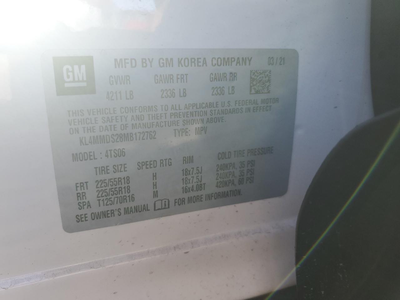 2021 Buick Encore VIN KL4MMDS28MB172762 Copart auction photo, front end damage thumbnail 12