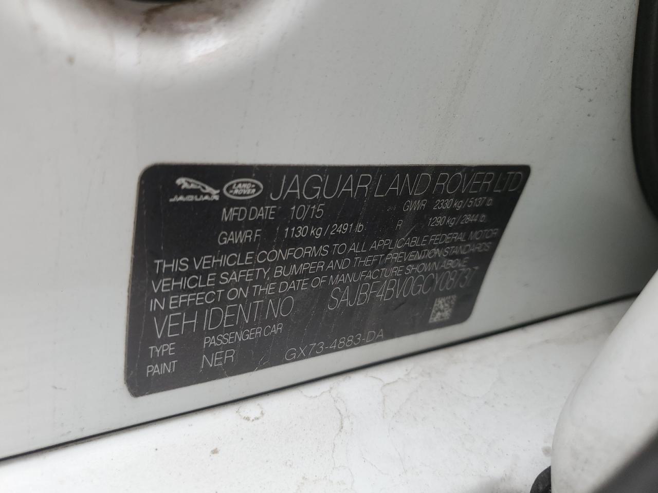 2016 Jaguar XF VIN SAJBF4BV0GCY08737 Copart auction photo, front end damage thumbnail 12