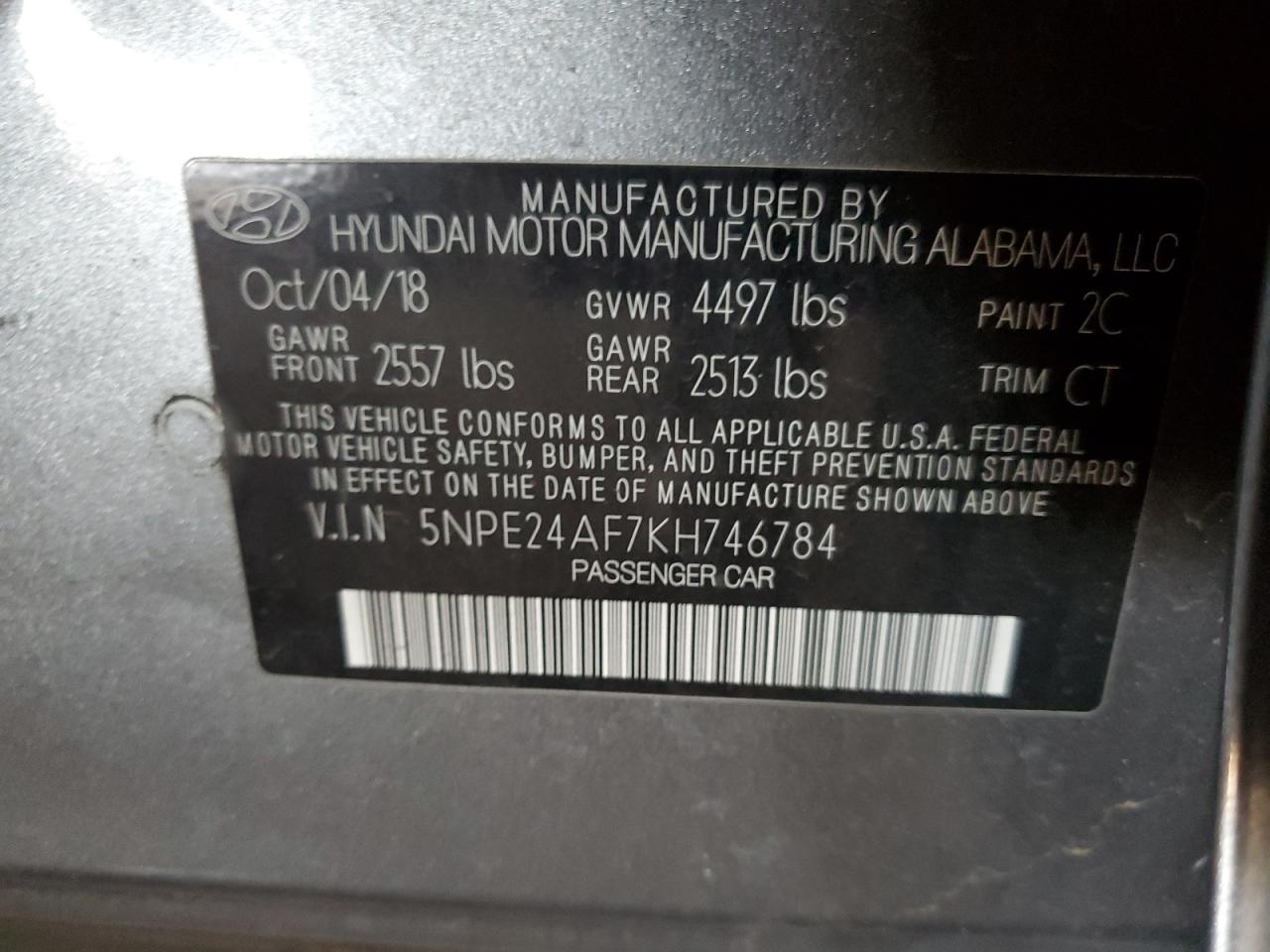 2019 Hyundai Sonata VIN 5NPE24AF7KH746784 Copart auction photo, front end damage thumbnail 14