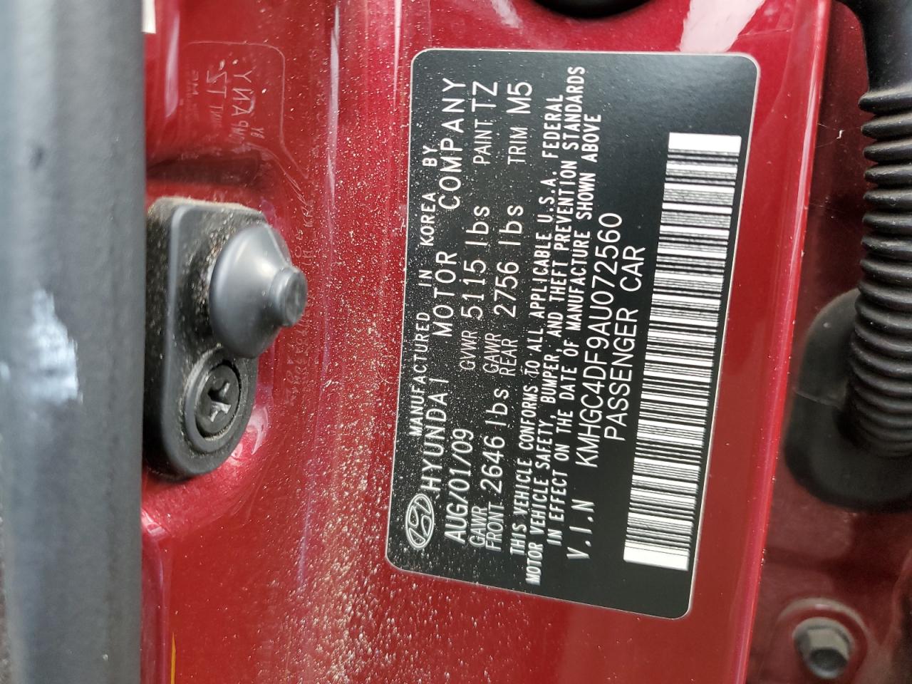 2010 Hyundai Genesis VIN KMHGC4DF9AU072560 Copart auction photo, front end damage thumbnail 12