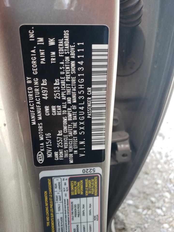 2017 KIA Optima VIN 5XXGU4L35HG134111 Copart auction photo, front end / side damage thumbnail 13