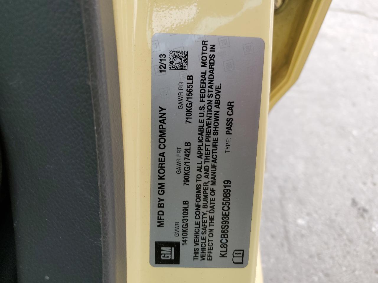 2014 Chevrolet Spark VIN KL8CB6S93EC508919 Copart auction photo, front end / rear end damage thumbnail 15