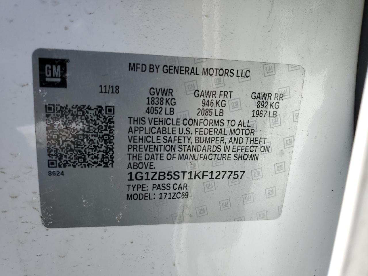 2019 Chevrolet Malibu VIN 1G1ZB5ST1KF127757 Copart auction photo, side / rear end damage thumbnail 14