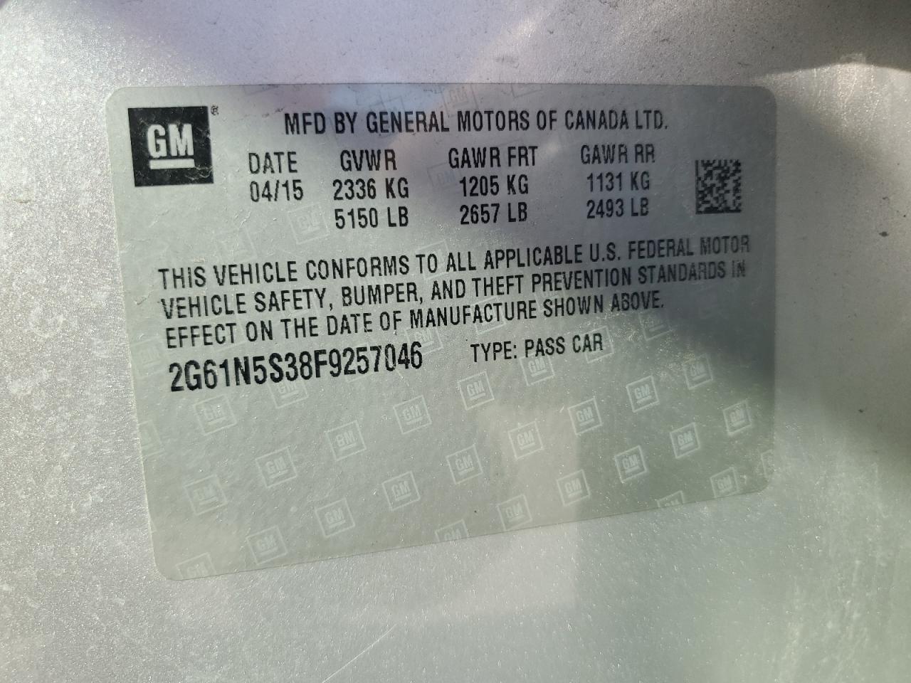 2015 Cadillac XTS VIN 2G61N5S38F9257046 Copart auction photo, front end damage thumbnail 12