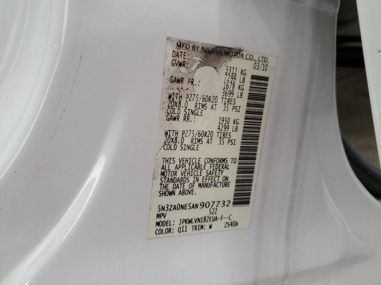2010 Infiniti QX56 VIN 5N3ZA0NE5AN907732 Copart auction photo, front end / undercarriage damage thumbnail 13
