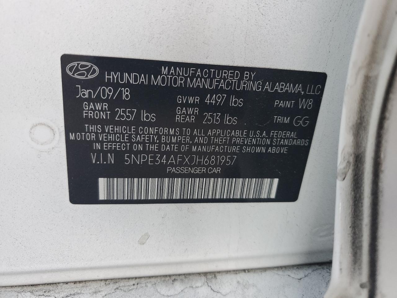 2018 Hyundai Sonata VIN 5NPE34AFXJH681957 Copart auction photo, front end damage thumbnail 14