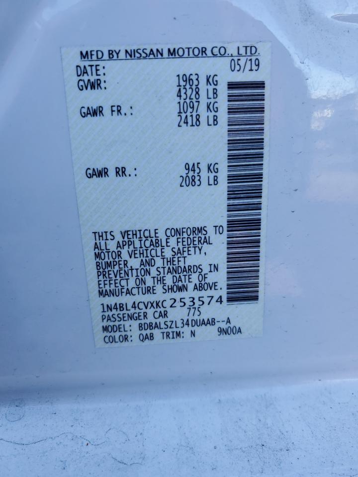 2019 Nissan Altima VIN 1N4BL4CVXKC253574 Copart auction photo, rear end damage thumbnail 13