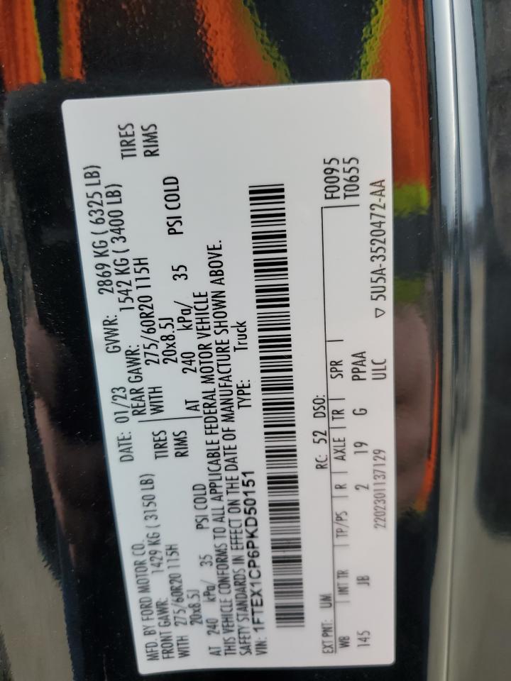 2023 Ford F-150 VIN 1FTEX1CP6PKD50151 Copart auction photo, side damage thumbnail 12