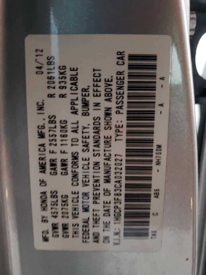 2012 Honda Accord VIN 1HGCP3F83CA032027 Copart auction photo, front end / rear end damage thumbnail 13